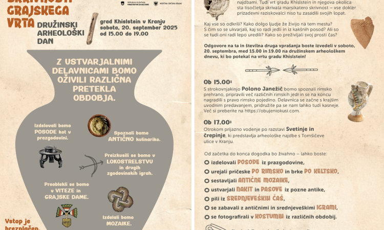 Skrivnosti grajskega vrta na družinskem arheološkem dnevu v Kranju